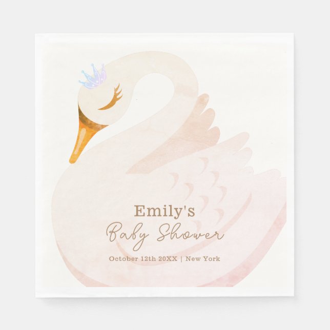 Serviette En Papier Boho Elegant Princess Swan Girl Baby shower (Devant)