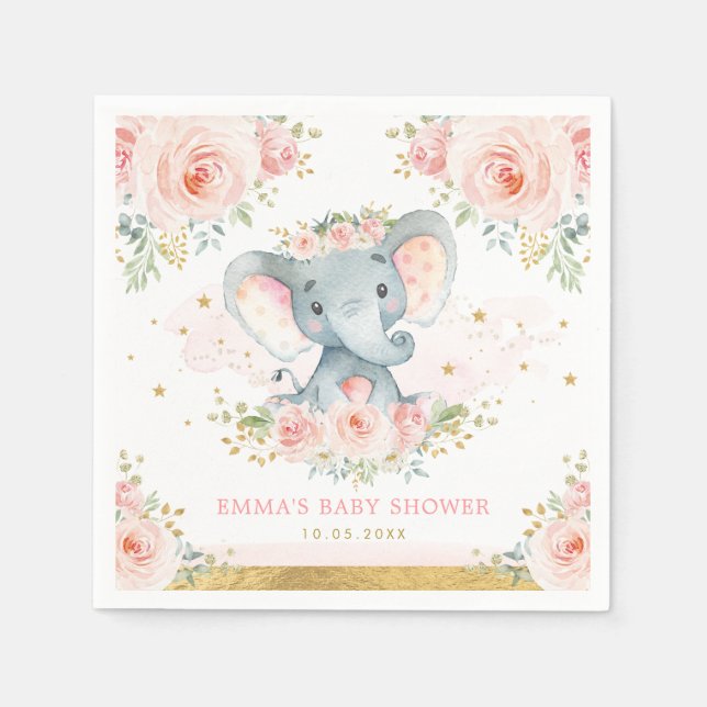 Serviette En Papier Boho Elephant rose Blush Floral Baby Girl Douche (Devant)