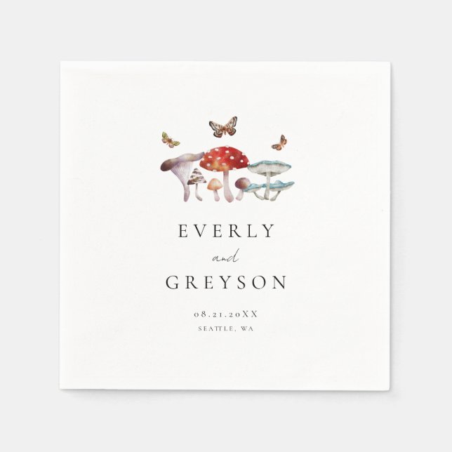 Serviette En Papier Boho et Mariage de champignons rustiques (Devant)