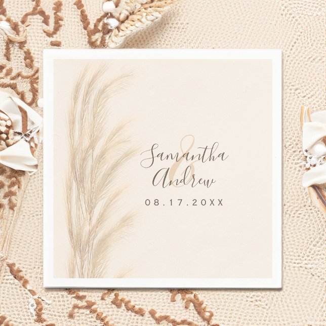 Serviette En Papier Boho été pampas herbe aquarelle mariage (Boho summer pampas grass watercolor wedding napkins)