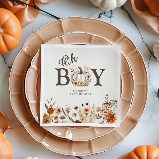 Serviette En Papier Boho Fall Ghost Floral Oh Boy Baby Shower  (Créateur téléchargé)