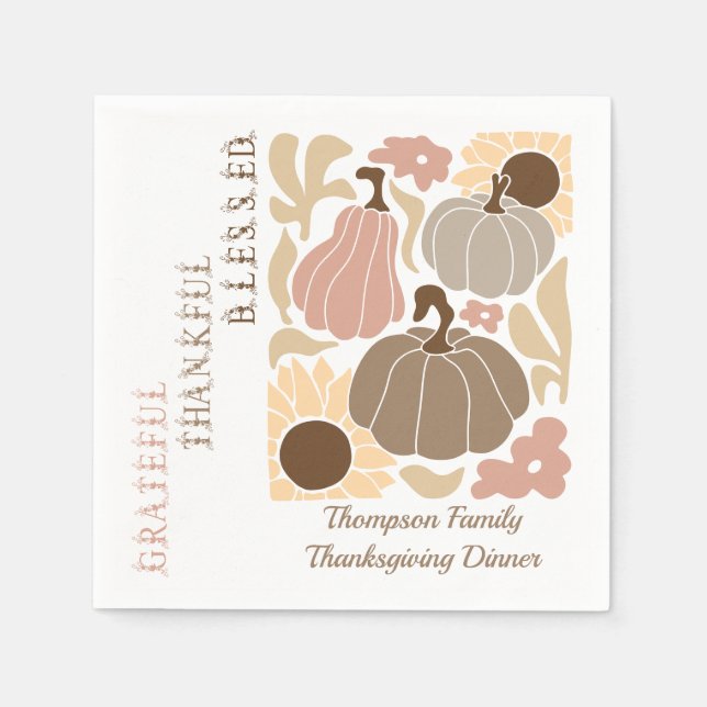 Serviette En Papier Boho Fall Grateful Thanksgiving (Devant)