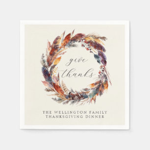 Serviette En Papier Boho Feathages Fall Foliage Thanksgiving Dîner