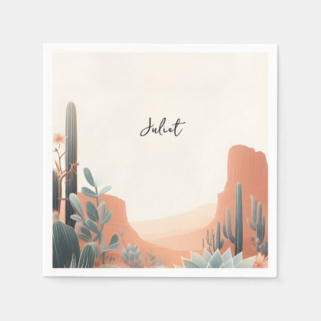 Serviette En Papier Boho Feuille Désert Cactus Plante Grasse Baby Show (Devant)