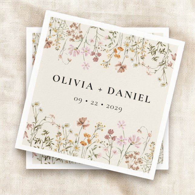 Serviette En Papier Boho Fleur sauvage Beige Garden Mariage (Créateur téléchargé)