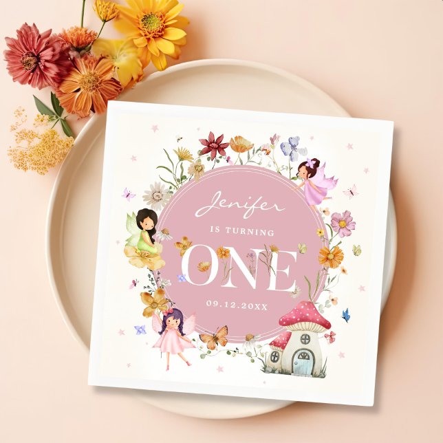 Serviette En Papier Boho Fleur sauvage Fairy 1er fête d'anniversaire (Créateur téléchargé)
