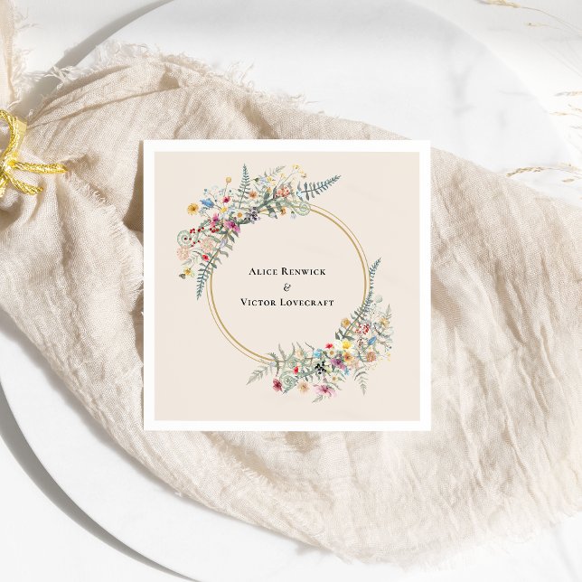Serviette En Papier Boho Fleur sauvage Fern Mariage beige (Créateur téléchargé)