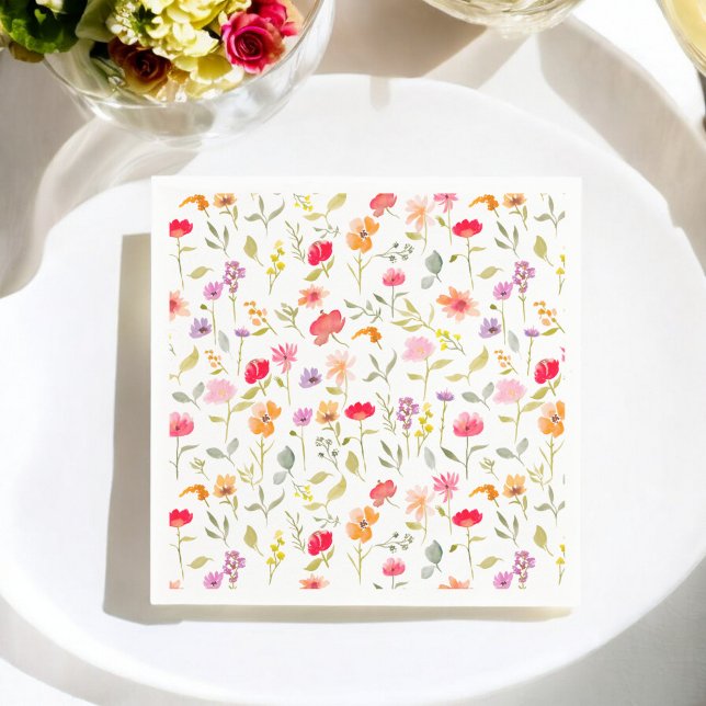 Serviette En Papier Boho fleur sauvage jardin fleurie douche de nage (Boho wildflowers garden floral bridal shower party napkins)