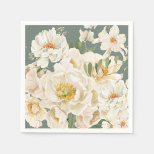 Serviette En Papier Boho fleurs aquarelle feuillage fleuri Sage vert