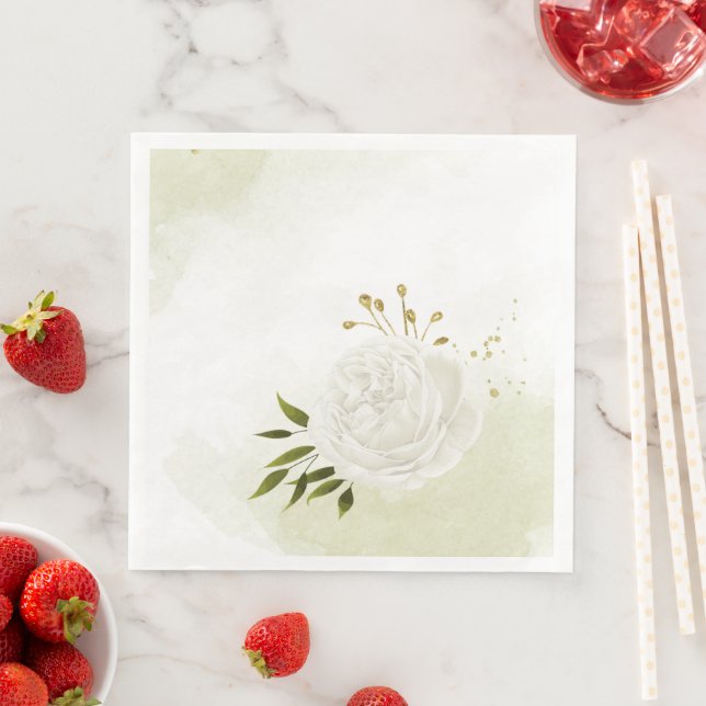 Serviette En Papier Boho fleurs blanches vert feuille botanique (En situation)