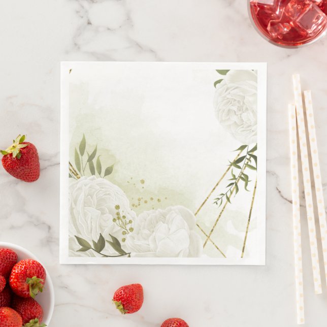 Serviette En Papier Boho fleurs blanches vert feuille papier botanique (En situation)