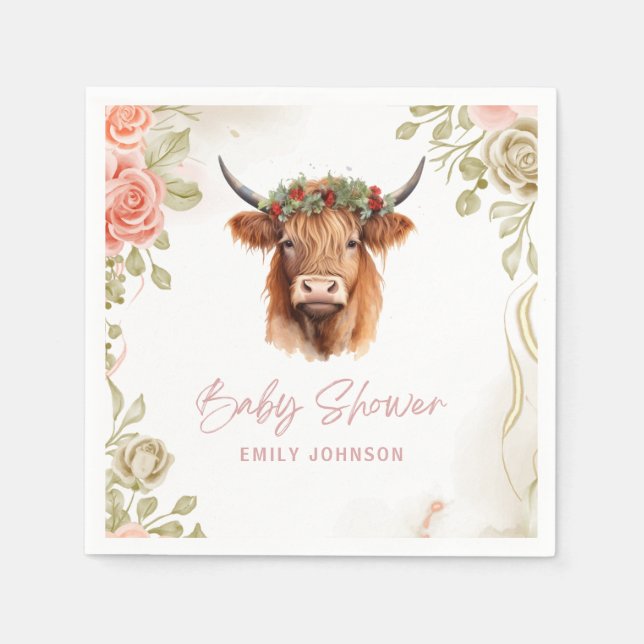 Serviette En Papier Boho Fleurs Highland Cow (Devant)