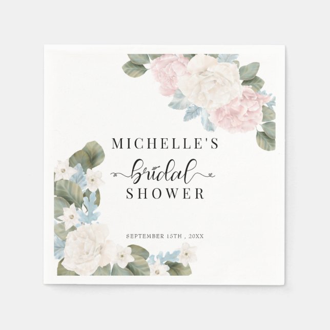 Serviette En Papier Boho Fleurs Mariage d'Hiver sous la Douche  (Devant)
