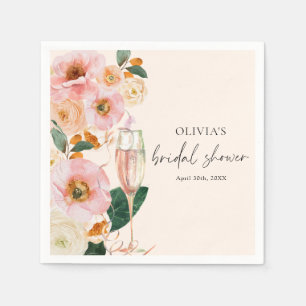 Serviette En Papier Boho Fleurs Roses Champagne