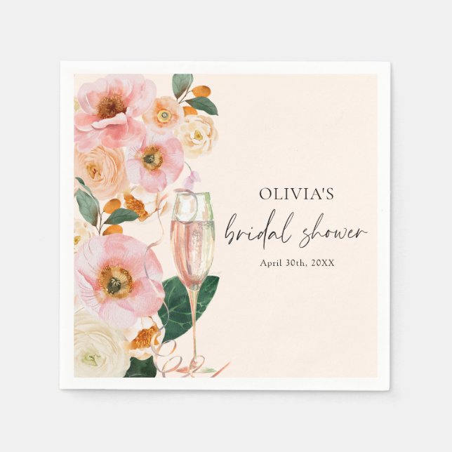 Serviette En Papier Boho Fleurs Roses Champagne (Devant)