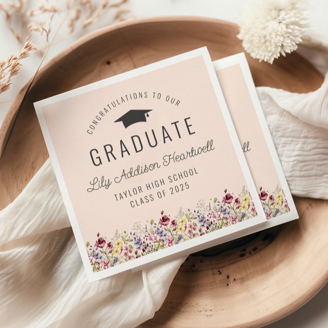 Serviette En Papier Boho Fleurs sauvages Blush Pink Graduation Party (Créateur téléchargé)