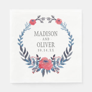 Serviette En Papier Boho Floral Aquarelle Roses rouges   MARIAGE