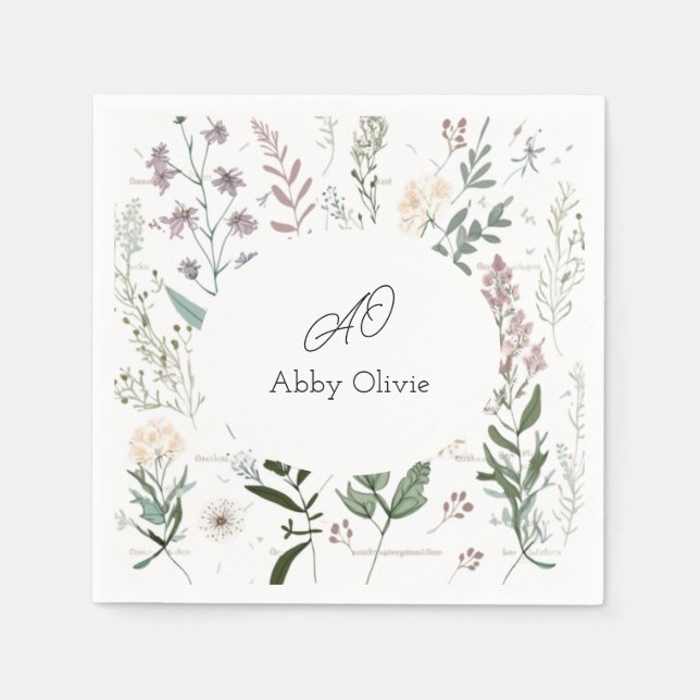 Serviette En Papier Boho floral aquarelle simple (Devant)