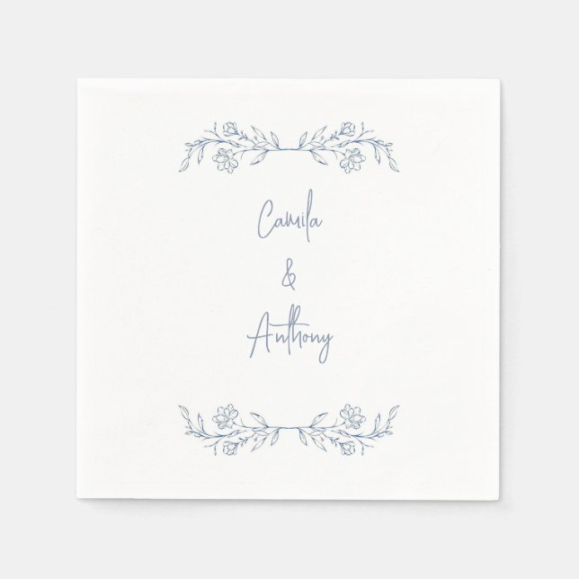 Serviette En Papier Boho floral bleu Haut Mariage frontalier (Devant)
