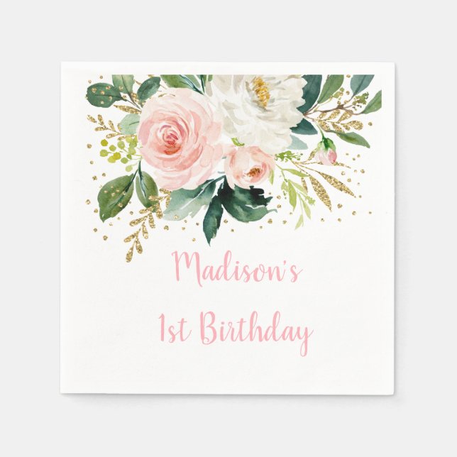 Serviette En Papier Boho Floral Blush Gold Anniversaire (Devant)