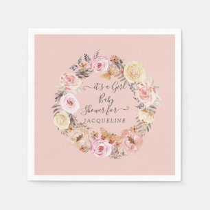 Serviette En Papier Boho Floral Dusty rose Moderne Baby Girl Douche