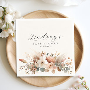 Serviette En Papier Boho Floral Herbe de Pampas Rose Beige Baby Shower