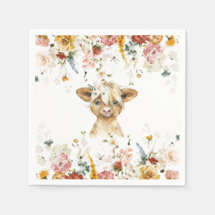 Serviette En Papier Boho Floral Highland Cow