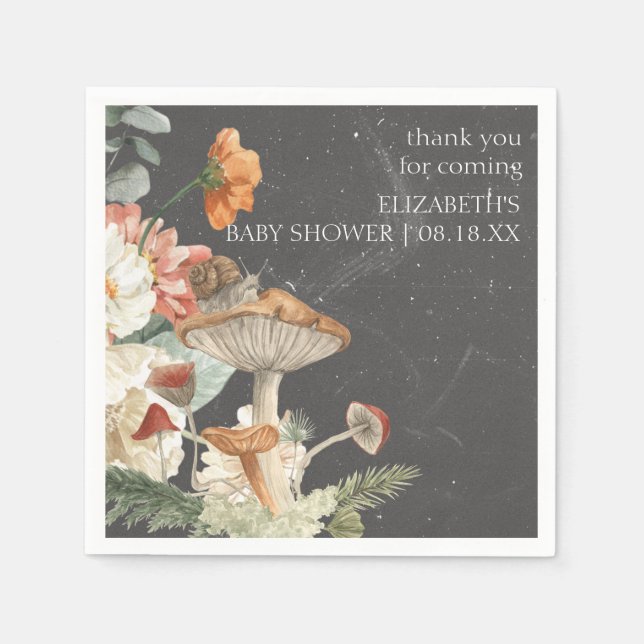 Serviette En Papier Boho Floral Mushroom Botanique | BABY SHOWER (Devant)