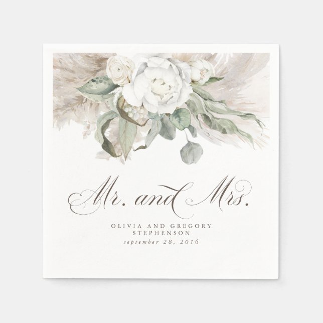 Serviette En Papier Boho Floral Pampas Grass Mariage (Devant)