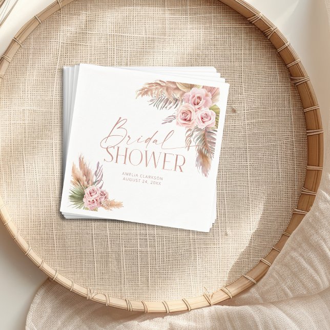 Serviette En Papier Boho Floral Pampas Rose Gold (Créateur téléchargé)