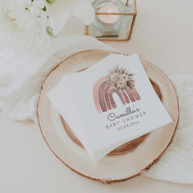 Serviette En Papier Boho Floral Rainbow Girl Baby shower (Créateur téléchargé)