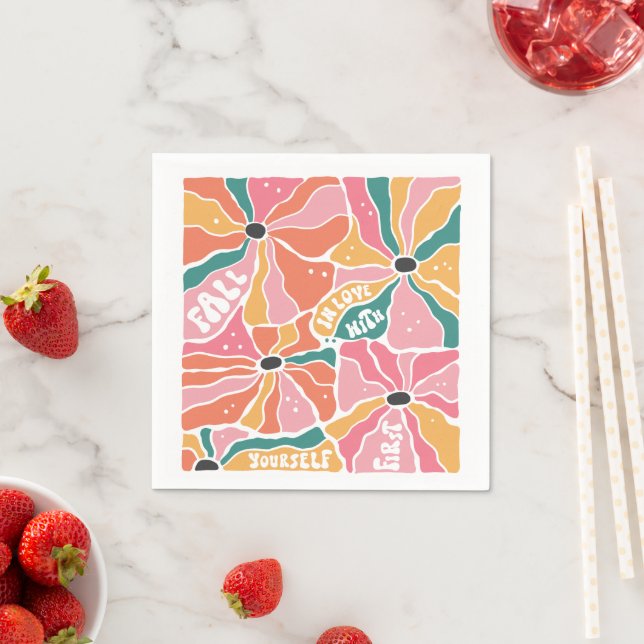 Serviette En Papier Boho Floral Retro Chute En Amour (En situation)