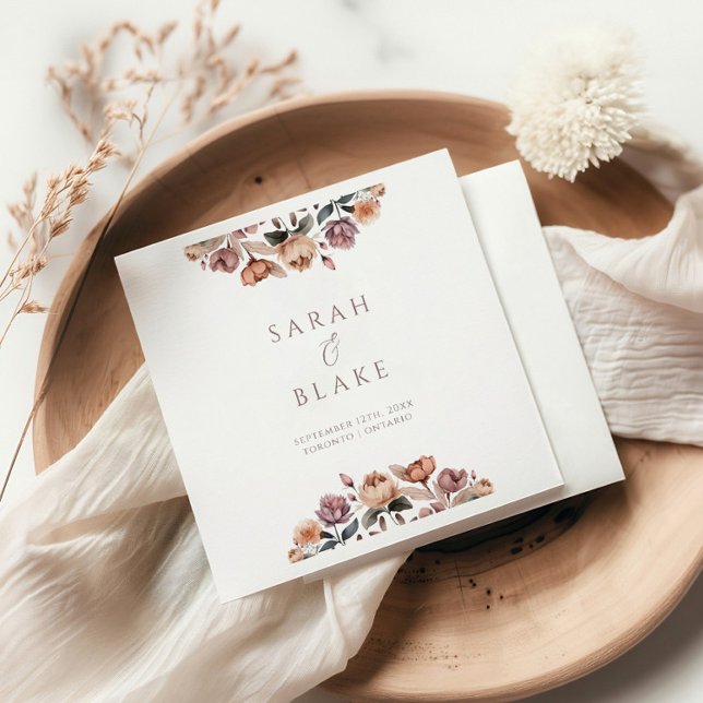 Serviette En Papier Boho Floral Rose Rose Jardin Mariage Vin Étiquette (Créateur téléchargé)