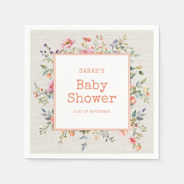 Serviette En Papier Boho Floral Rustic Chic Botanique Baby shower (Devant)