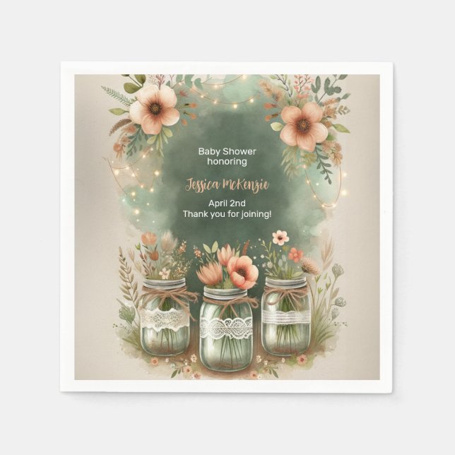 Serviette En Papier Boho Floral Rustique Floral Mason Jar Baby shower (Devant)