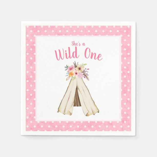 Serviette En Papier Boho Floral Tribal Teepee Wild Un 1er anniversaire (Devant)