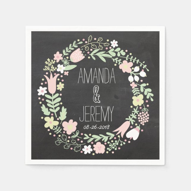Serviette En Papier Boho Flower Wreath Russe Chalkboard Mariage (Devant)