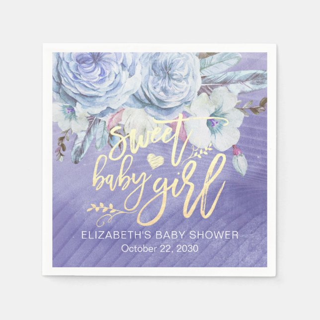 Serviette En Papier Boho Flowers Baby shower Sweet Baby Girl (Devant)