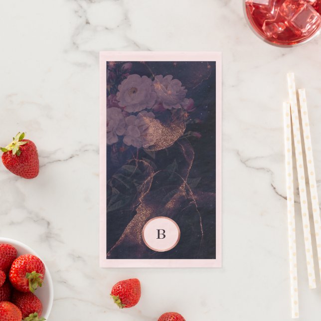 Serviette En Papier Boho foncé moderne Rose Arc or Mariage or  (En situation)