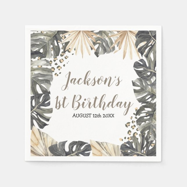 Serviette En Papier Boho Green Sage Wild One Birday Paper Napkin (Devant)