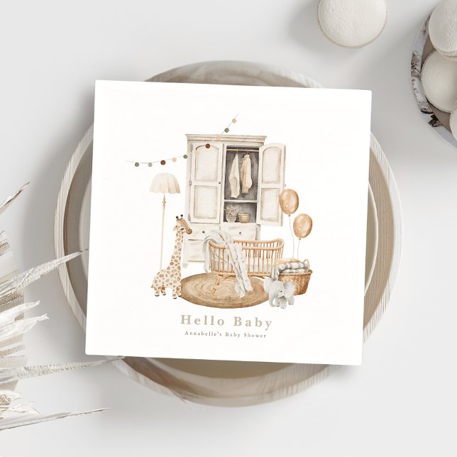 Serviette En Papier Boho Hello Baby Nursery garde-robe Baby shower de  (Créateur téléchargé)