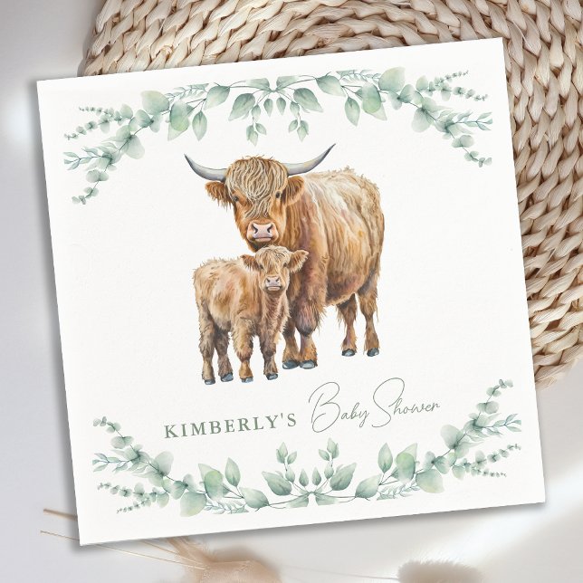 Serviette En Papier Boho Highland Vache Végétation Baby shower animal  (Créateur téléchargé)