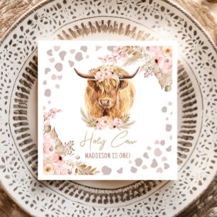 Serviette En Papier Boho Holy Cow Highland Pampas 1er Anniversaire