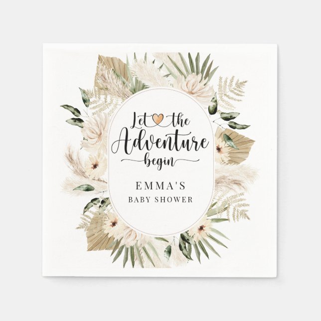 Serviette En Papier Boho Laisser L'Aventure Commencer Le Baby shower (Devant)