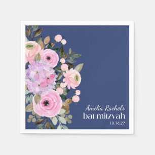 Serviette En Papier Boho Lavender Blue Floral Aquarelle Bat mitzvah