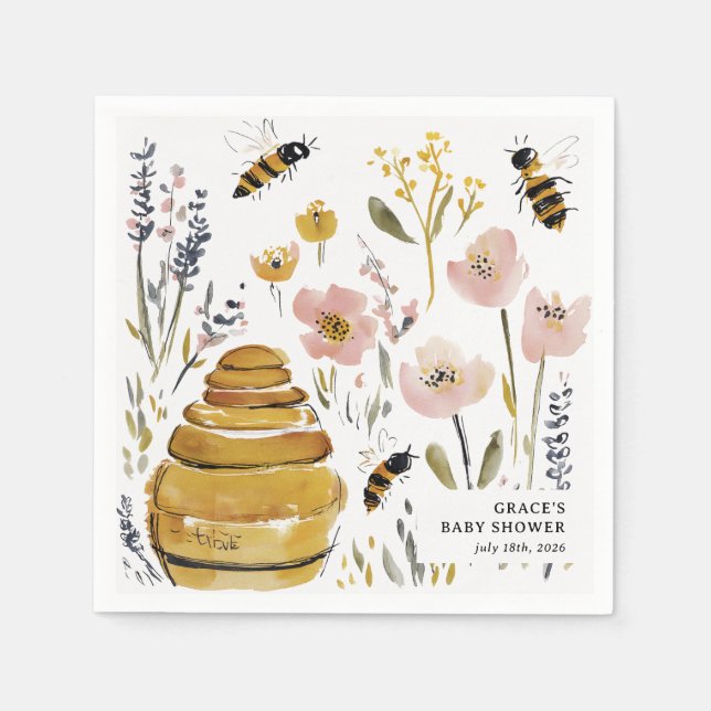 Serviette En Papier Boho Little Honey Bee Baby Shower (Devant)