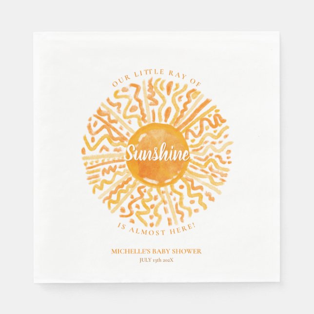 Serviette En Papier Boho Little Ray of Sunshine Orange Aquarelle Solei (Devant)