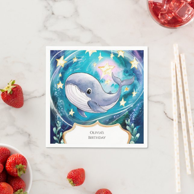 Serviette En Papier Boho Magic Blue Whale Anniversaire (En situation)