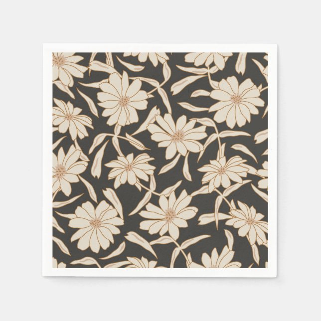 Serviette En Papier Boho Mariage botanique moderne noir ivoire (Devant)
