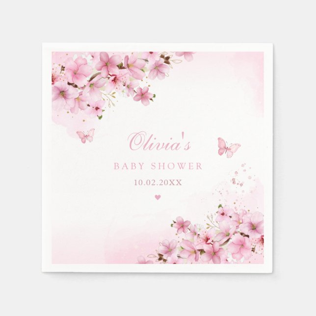Serviette En Papier Boho mignonne rose papillon floral Baby shower fil (Devant)